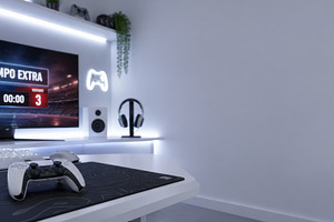 Modern gaming setup with video game, a Photo by Dvoevnore photos