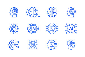 Artificial Intelligence Brain Icons, a Branding & Logo Template by Vectorium Studio