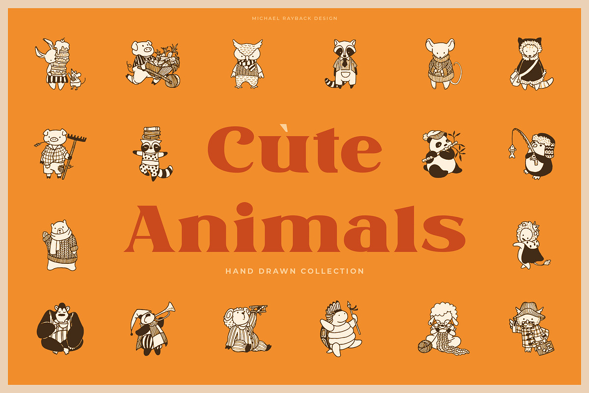 100 Hand Drawn Elements -Animals-, an Animal Illustration by Michael Rayback Design (Photo 1 of 3)