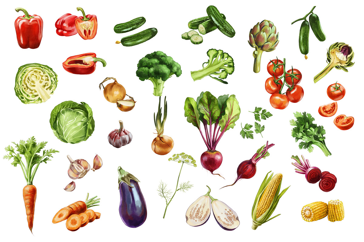 Vegetable Clipart Set, a Food Illustration by IrynaPanashii (Photo 2 of 12)