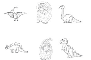 Cartoon Dinosaur Outlines Set 3