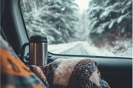 warm plaid blanket and a thermos of, a Holiday Photo by Lermont51