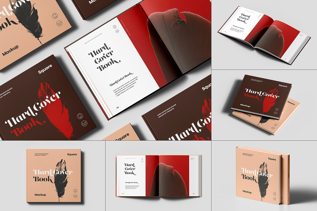 Hard Cover Square Book Mock-up, a Books & Magazine Mockup by Yogurt86 (Photo 1 of 19)
