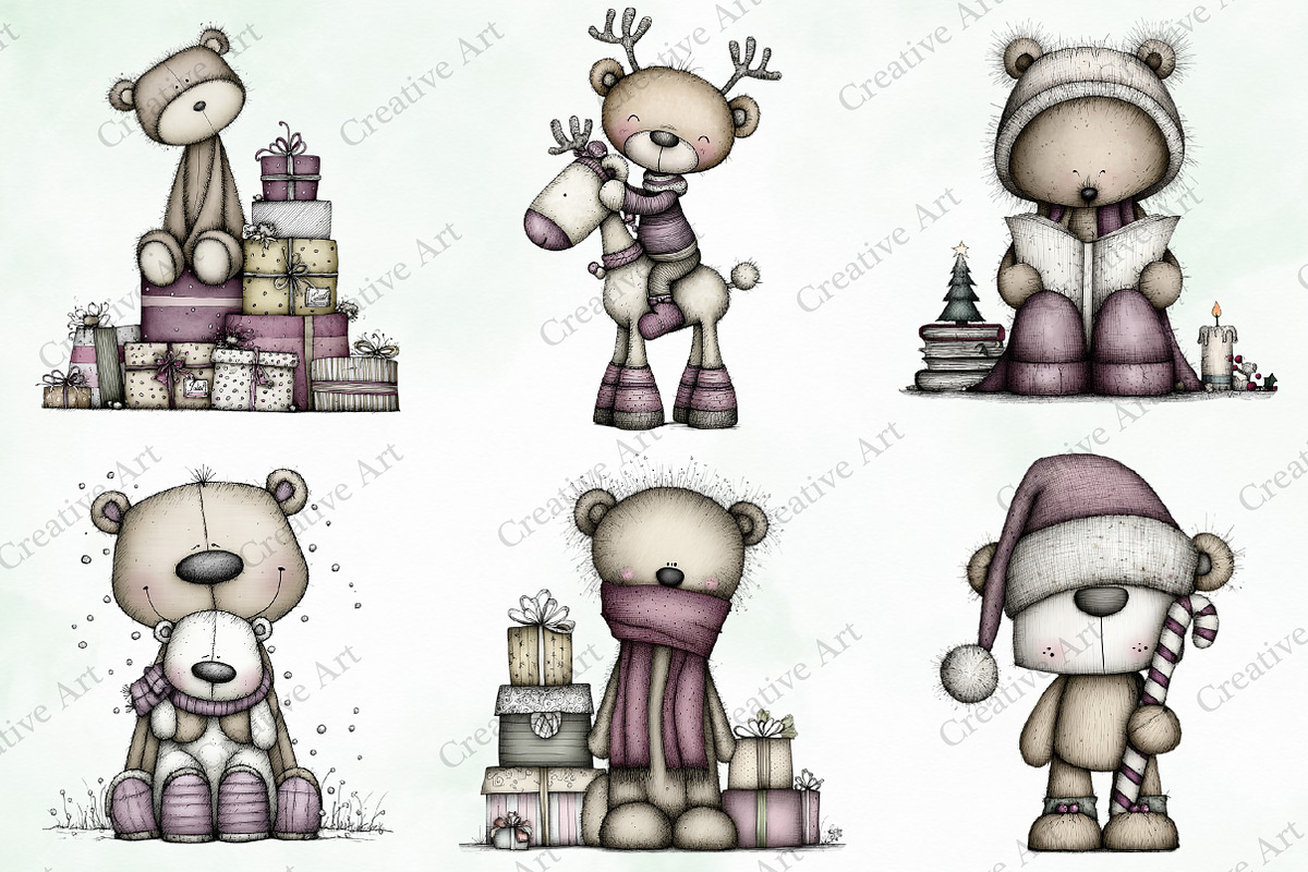 Whimsical Christmas Teddy Bear Clipa, an Illustration by Creative Art (Photo 6 of 11)