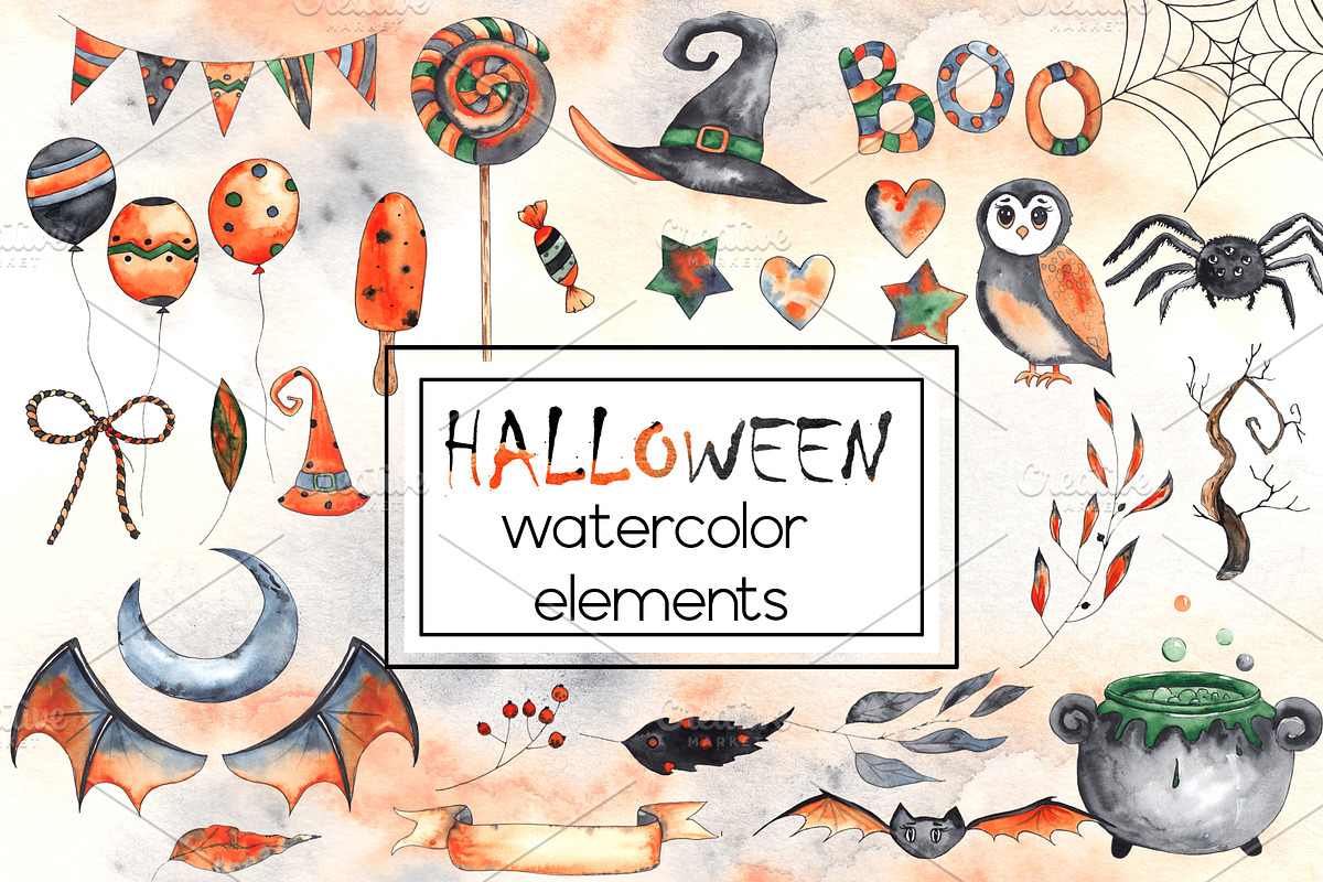 Halloween party. Watercolor set, an Object Graphic by Ana-Sakuta (Photo 11 of 14)
