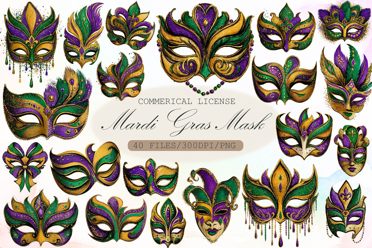 Watercolor Mardi Gras Mask Clipart, an Illustration by Sublimation Artist (Photo 1 of 6)
