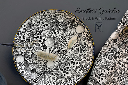 Endless Garden. Black&White pattern