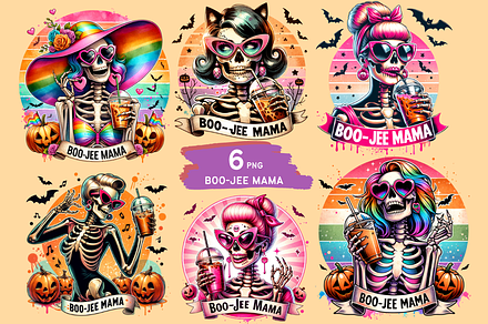 Boo Jee Mama Retro Skeleton PNG