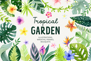 Tropical leaves, flowers, bouquet