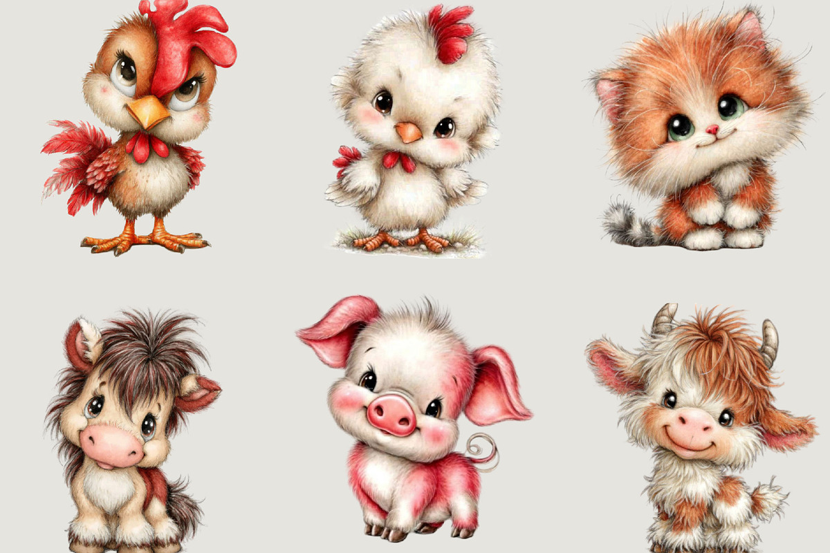 Whimsical Funny Farm Animals Clipart, a Seasonal Illustration by SVGArt (Photo 2 of 5)