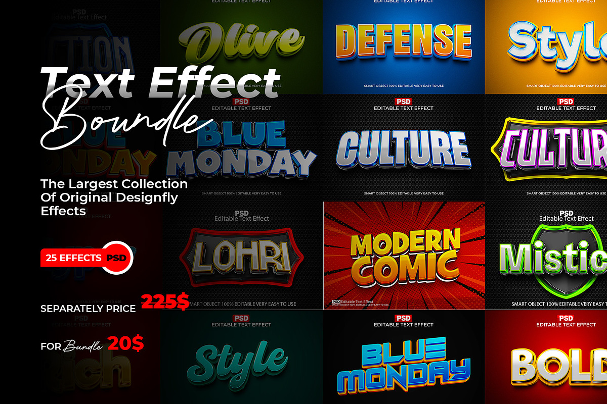 25 Premium 3D Text Effects Bundle PS, a Layer Style Add-On by Design Fly (Photo 1 of 16)