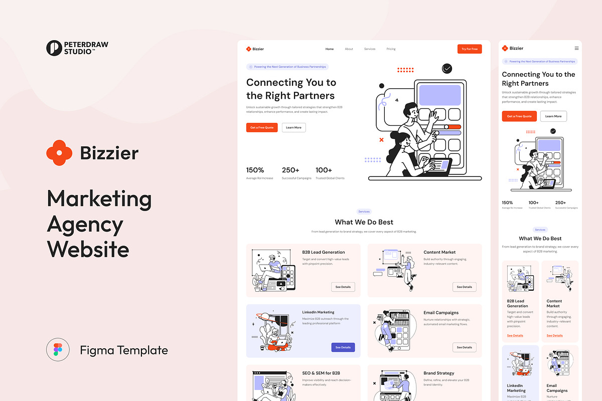 Marketing Agency Website UI Figma, an UI Kit Template by peterdraw (Photo 1 of 7)