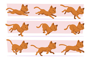 Cat. Running active cat in different, an Animal Illustration by Onyx