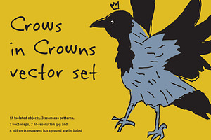 Crows In Crowns Vector Set