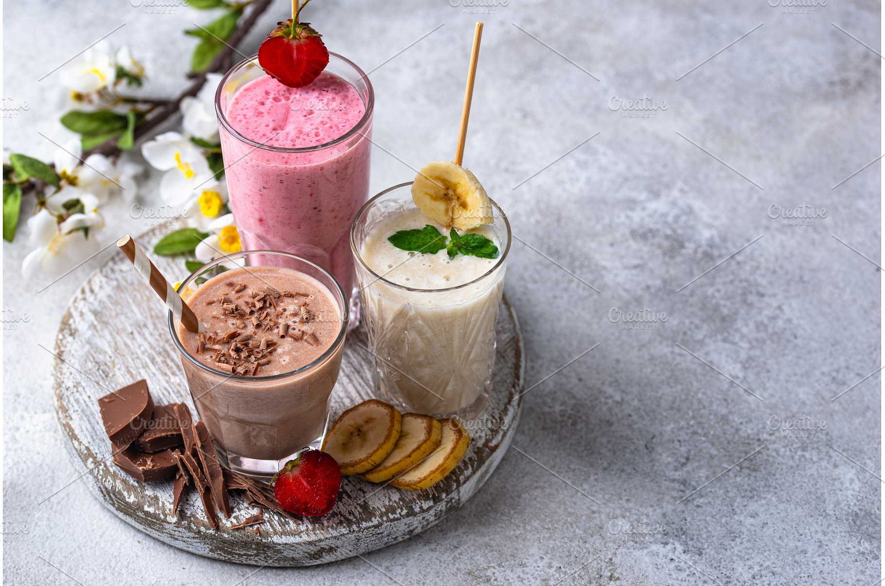 Milkshake from strawberry, banana, a Food & Drink Photo by Yulia Furman