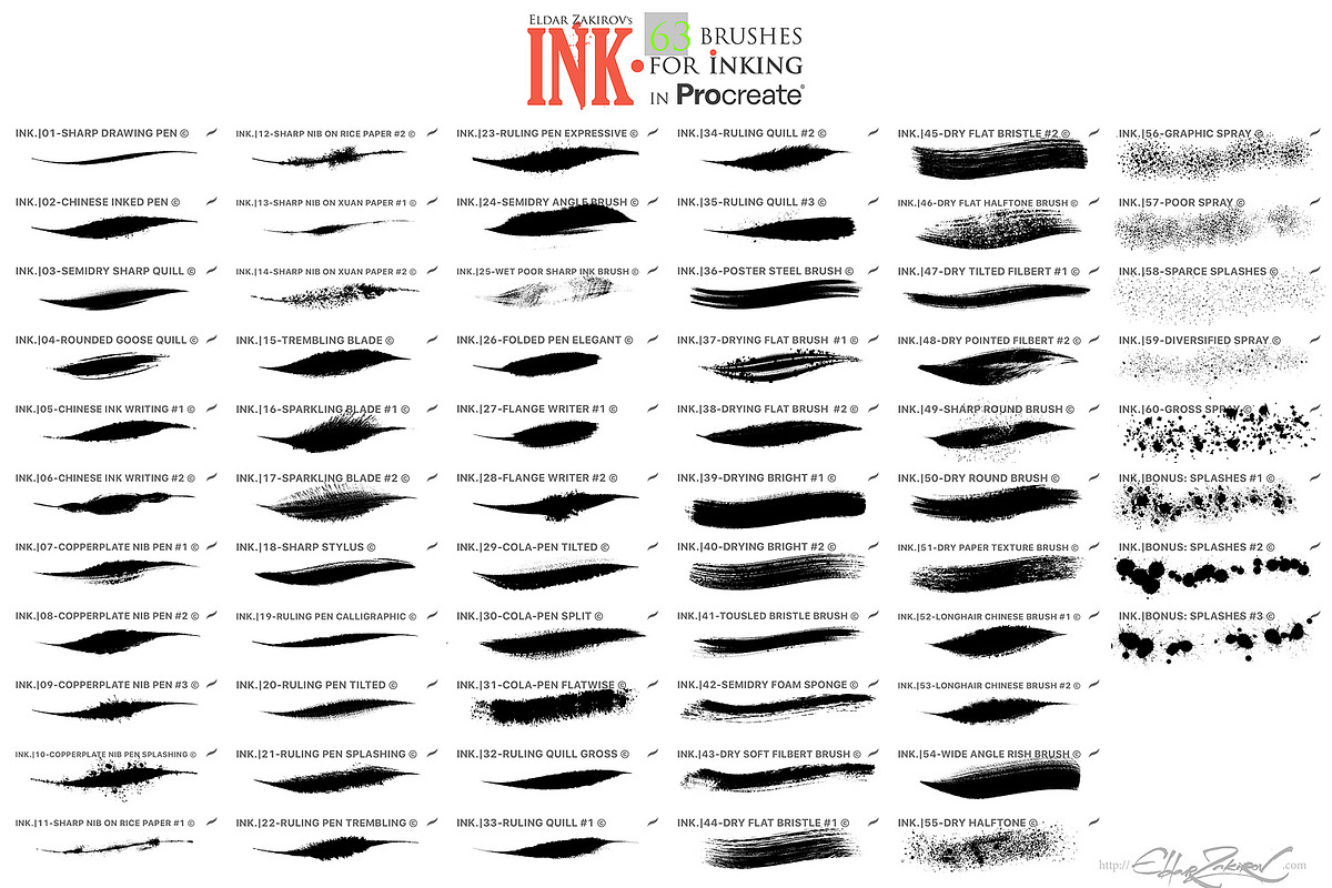 INK• 63 inking brushes for Procreate, a Brush Add-On by Eldar Zakirov's (Photo 9 of 17)
