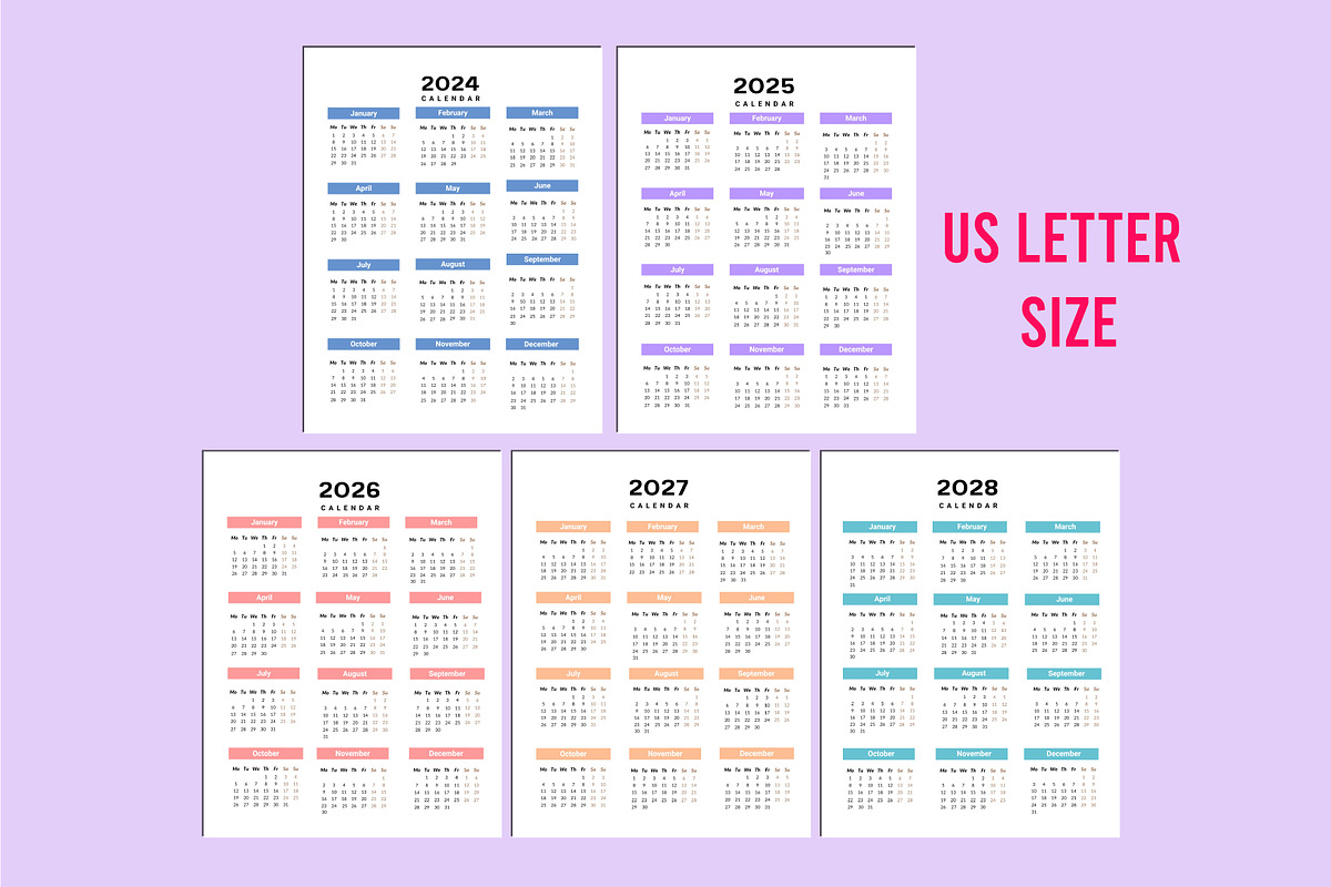 5 Year Calendar 2024-2028 For Canva, a Stationery Template by Shumaya (Photo 2 of 5)