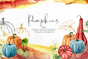 Pumpkins Watercolor pumpkin clipart, a Seasonal Illustration by Yuliya Derbisheva (Thumbnail 1 of 11)