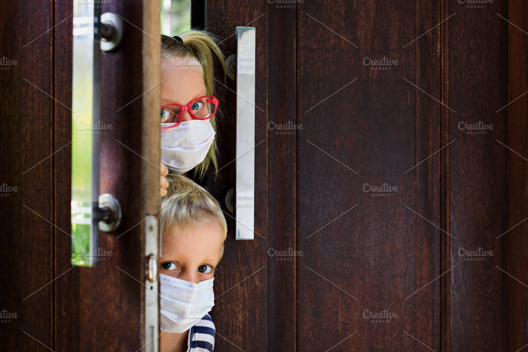 Kids wearing face masks peeking out stock photo containing quarantine and, a Person Photo by Tropical Studio