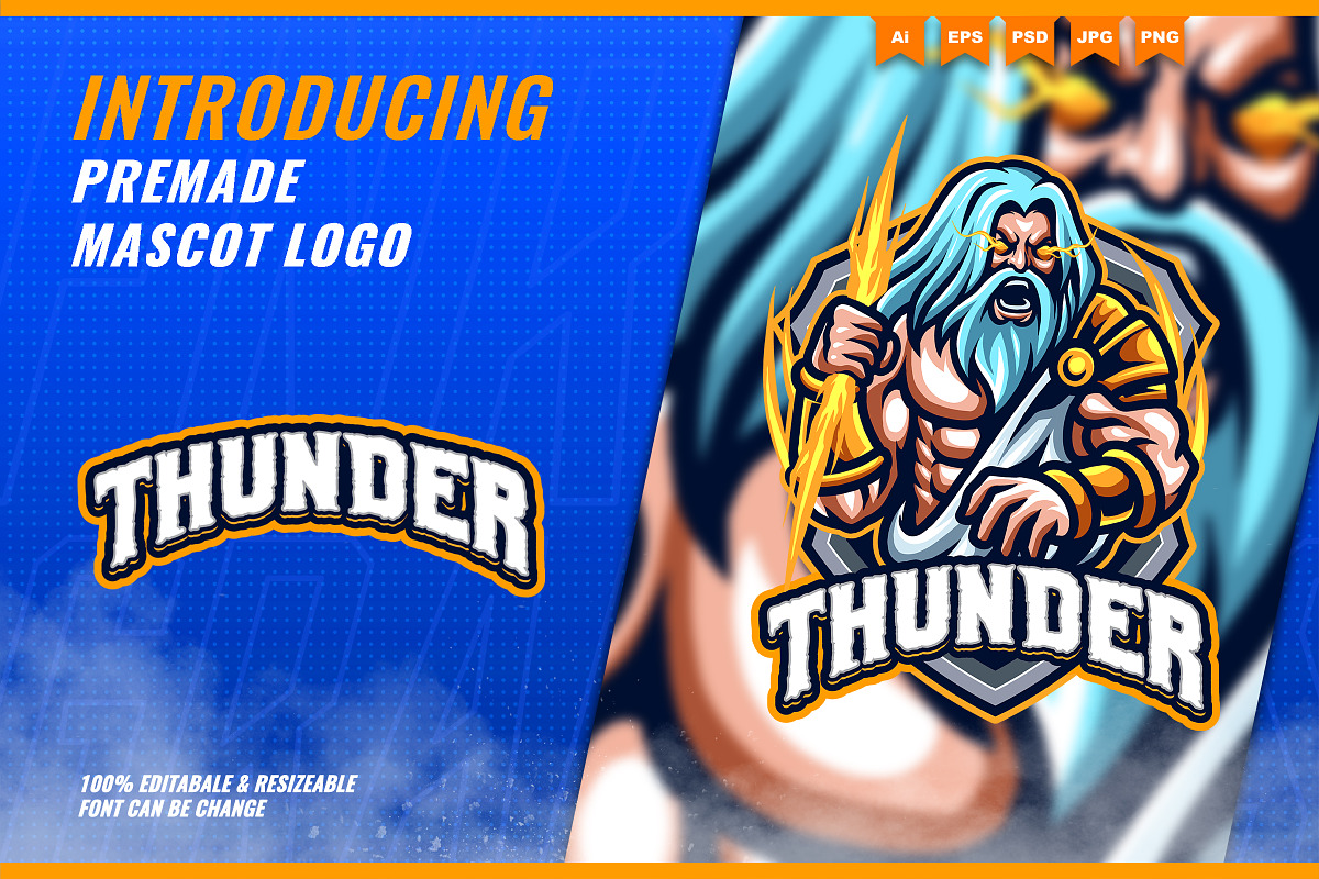 Zeus Thunder God Mascot Esport Logo, a Branding & Logo Template by FNR Graphics (Photo 1 of 5)