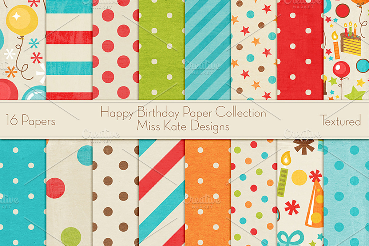 Happy Birthday Paper Collection, a Pattern Graphic by Miss Kate