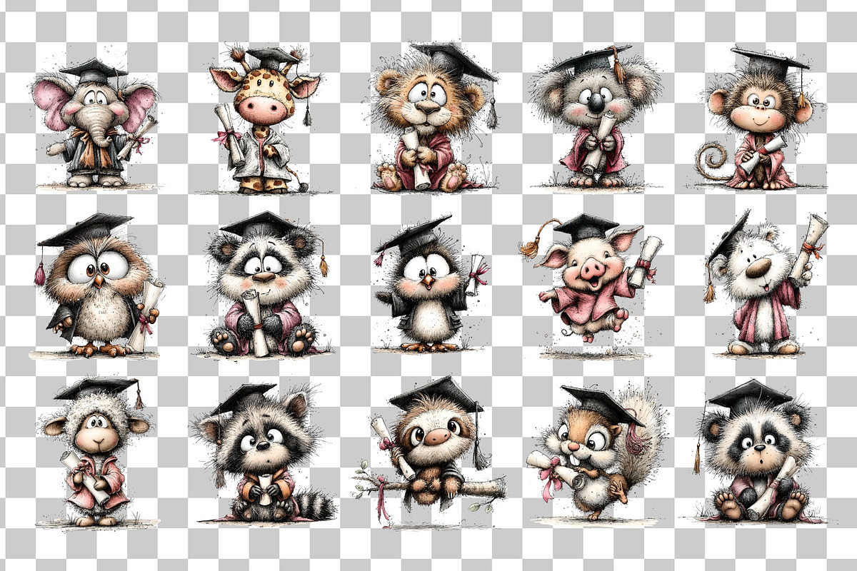 Graduation Animals Clipart PNG Set, an Animal Illustration by Nicolle's Colorful Art (Photo 3 of 4)