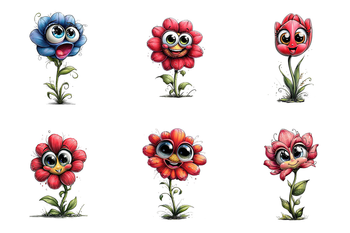 Funny Cartoon Flowers Clipart, an Illustration by SinaCreation (Photo 2 of 9)