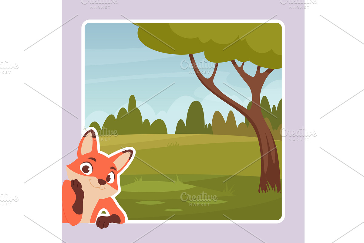 Peeking fox. wood background, an Animal Illustration by Onyx