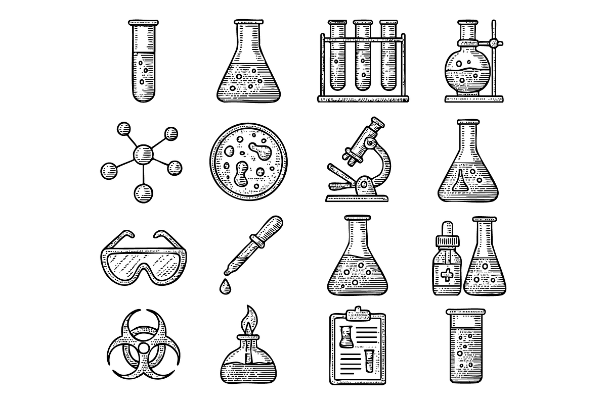 Science Lab Doodle Icon Set, an Object Graphic by RT Studio