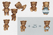 Sweet Teddy Bears Watercolor Clipart, a Decorative Illustration by HabitusDesigns (Thumbnail 9 of 12)