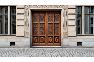 Elegant wooden double doors with, an Architecture Photo by Sergey Kotenev