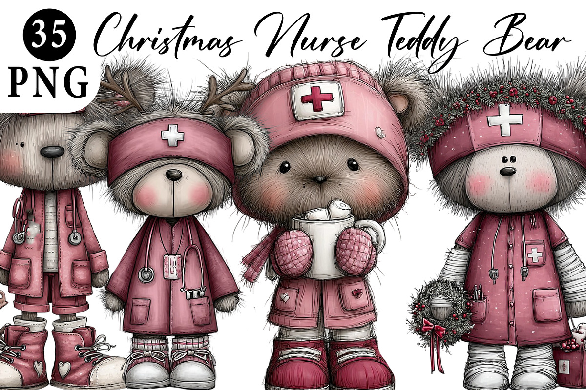 Christmas Nurse Teddy Bear Clipart, an Illustration by Daily.Designs (Photo 1 of 5)