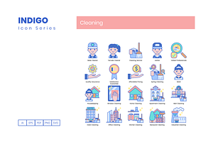 65 Cleaning Icons - Indigo Series