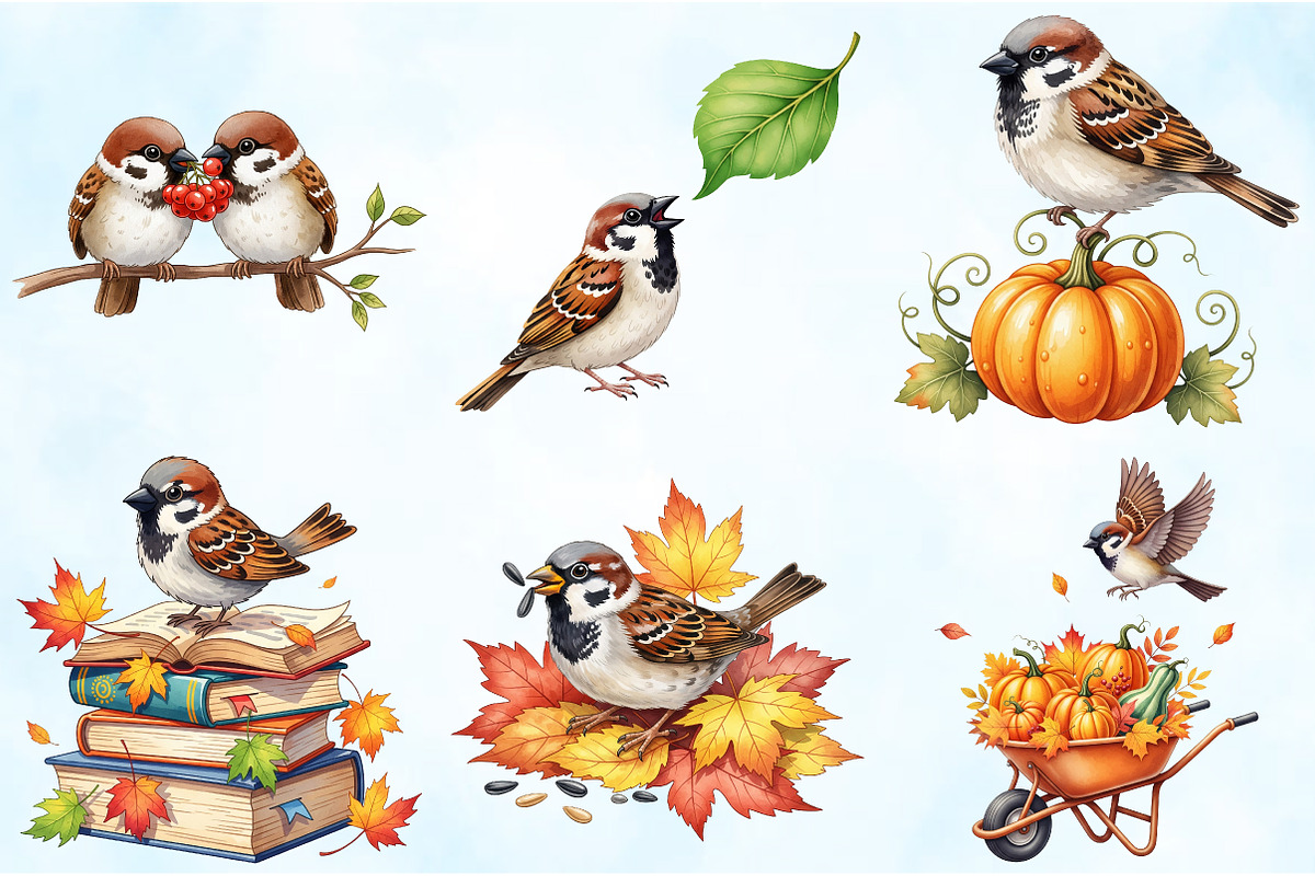 Autumn Sparrows Bird Clipart Bundle, an Illustration by Craft Nest (Photo 3 of 6)