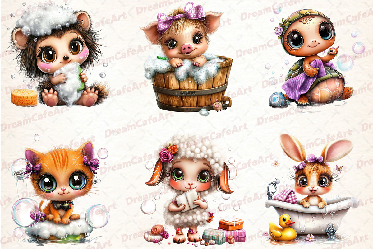 Funny Bath Animal Clipart, an Illustration by DreamCafeArt (Photo 5 of 6)