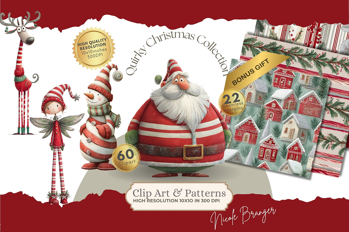 Quirky Christmas Clipart Characters, a Seasonal Illustration by Nicole Branger Art (Photo 1 of 21)