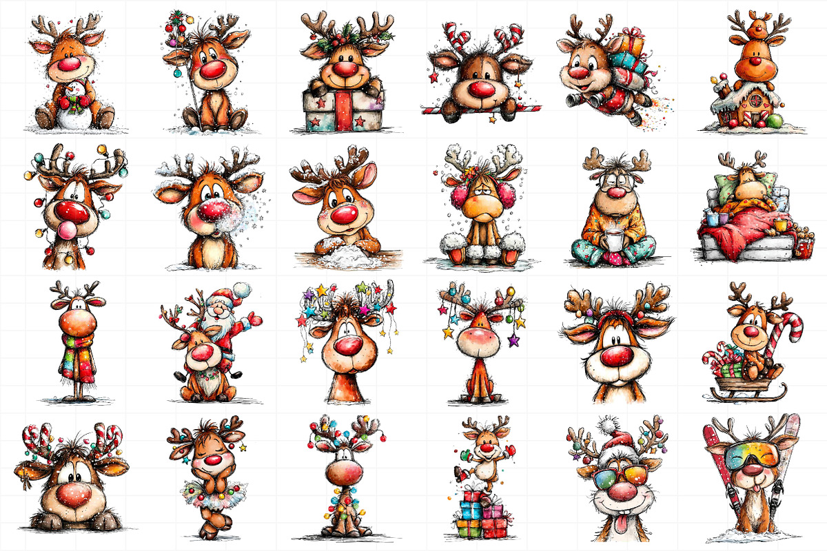 Funny Christmas Reindeer Clipart, an Illustration by Daily.Designs (Photo 4 of 5)