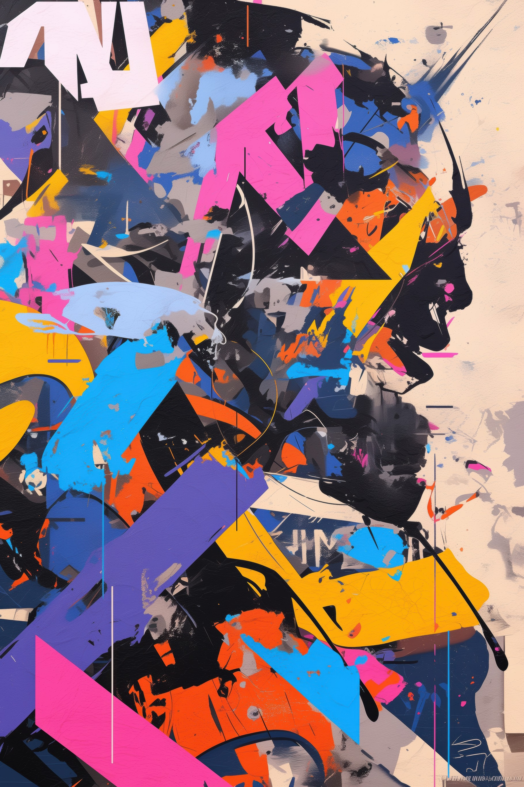 An abstract artwork featuring vibrant colors and geometric shapes ...