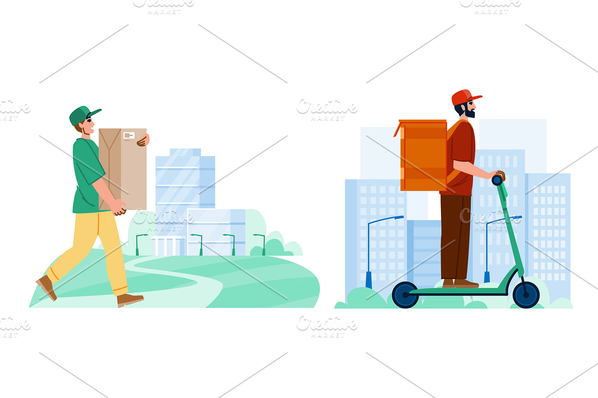 Delivery couriers providing modern, a Person Illustration by pikepicture