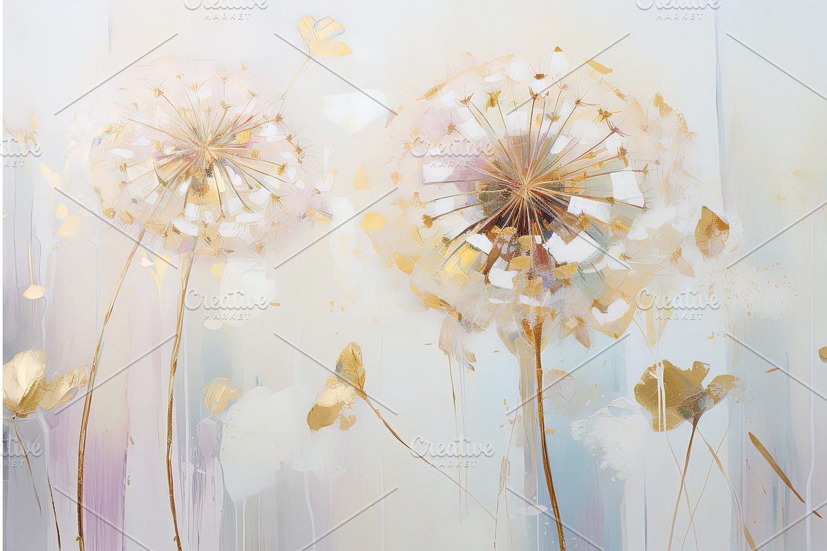 Abstract Floral Gold Foil Dandelions, an Illustration by Lermont51