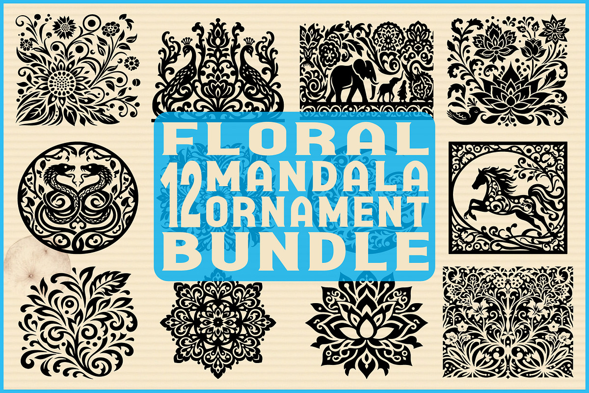 Floral Mandala Ornament Set, an Object Graphic by Gfx_Store (Photo 1 of 13)