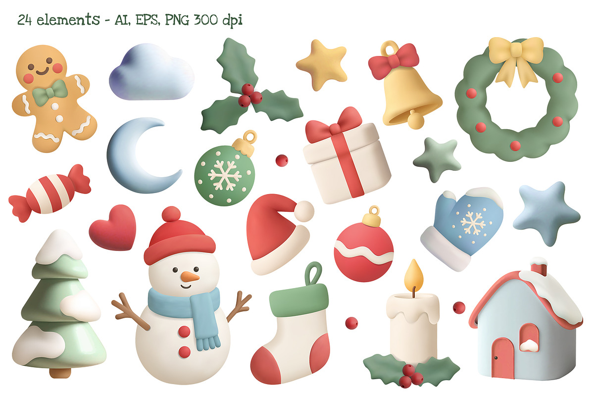 3D Christmas Vector Set, a Seasonal Illustration by Hanna's ArtLab (Photo 2 of 4)