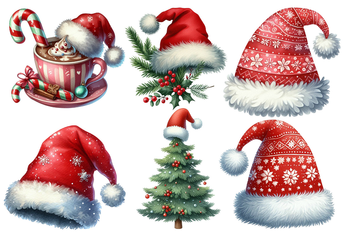 Watercolor Santa Hat Clipart, an Illustration by Designworld (Photo 4 of 6)