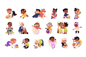 Cute babies life set + pattern, a Person Illustration by PaperTrident