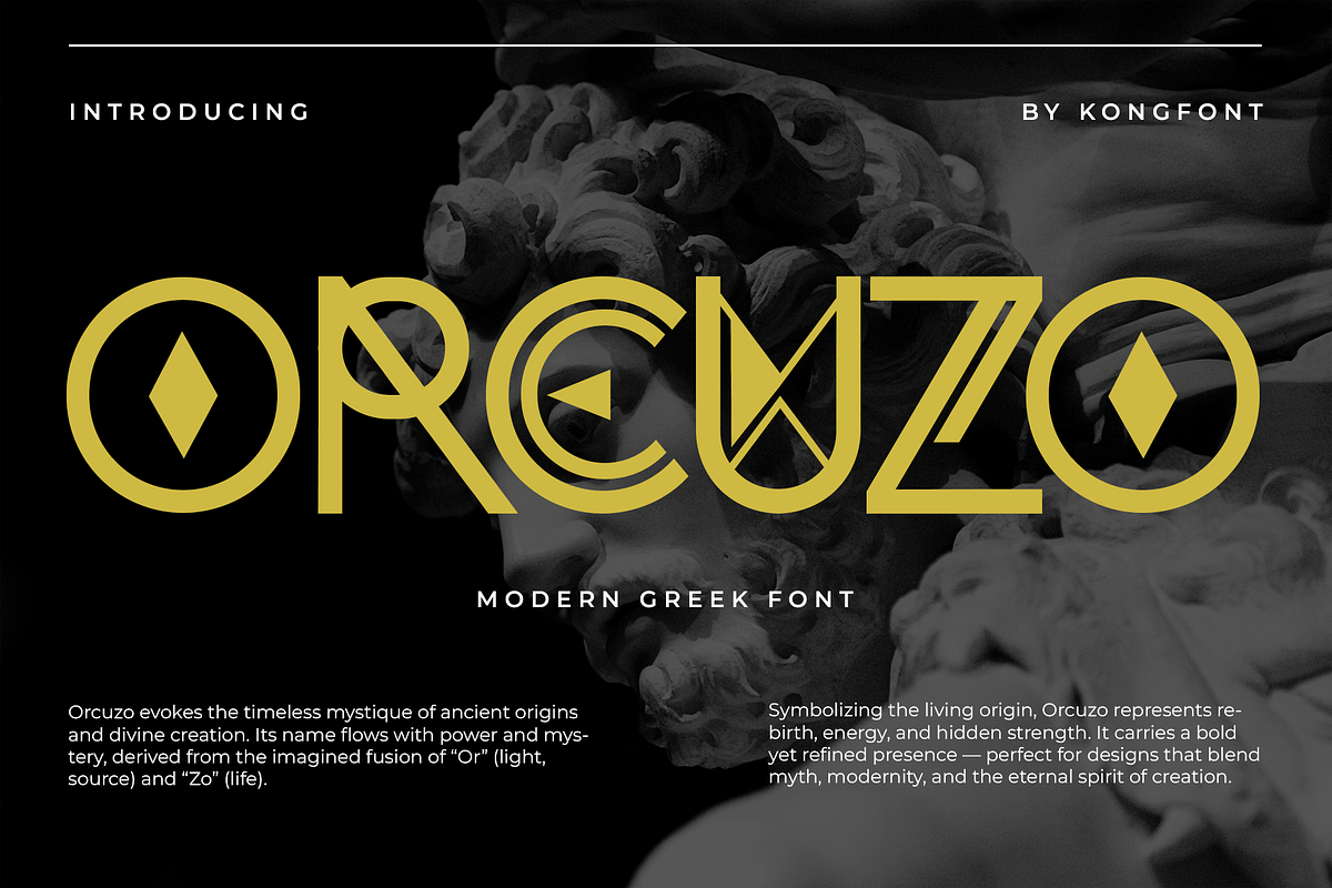 Orcuzo – Modern Greek Font, a Handwritten Font by overlaytemplates (Photo 1 of 5)