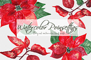 Poinsettias Flowers Christmas Set, a Decorative Illustration by MaraquelaStudio (Thumbnail 1 of 4)