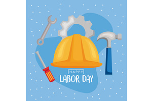 labor day lettering with equipment, an Illustration by studiogstock