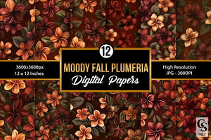 Moody Fall Plumeria Seamless Pattern