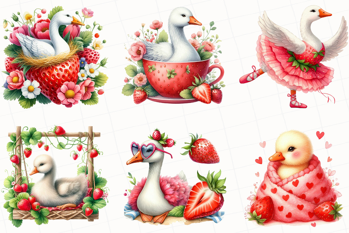Strawberry Goose Clipart, an Illustration by OK Design (Photo 2 of 5)