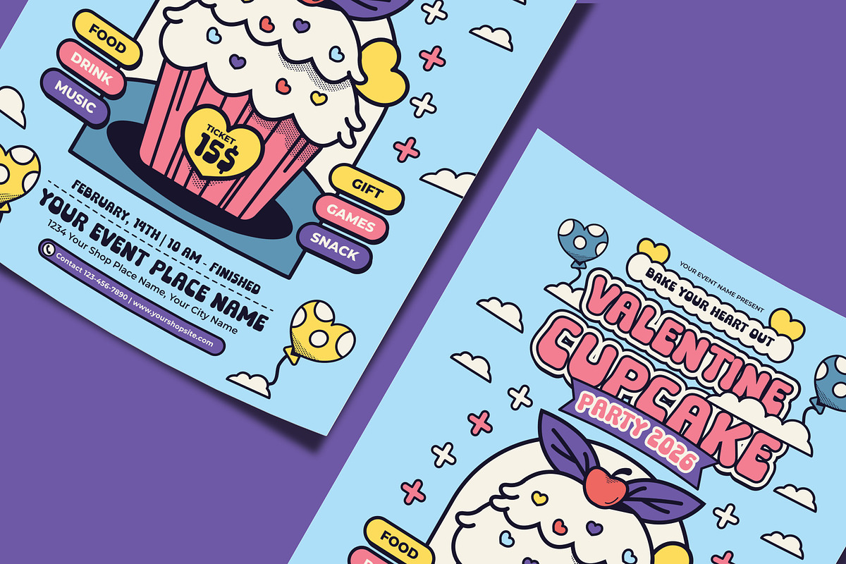 Retro Valentine Cupcake Flyer, a Flyer Template by Tiptop Graphic (Photo 3 of 5)